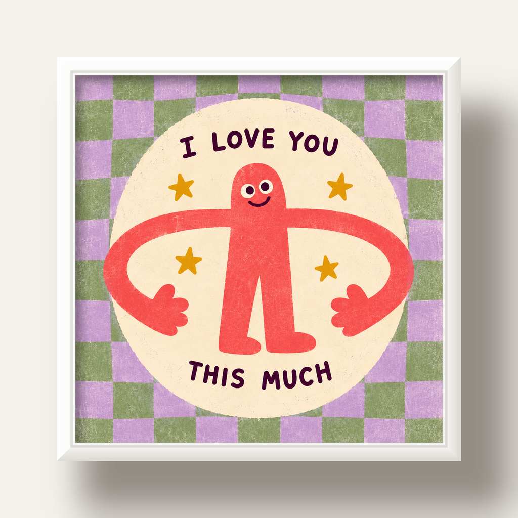 Sevimli Karakterli 'I Love You This Much' Pastel Poster — beyaz derin çerçeveli
