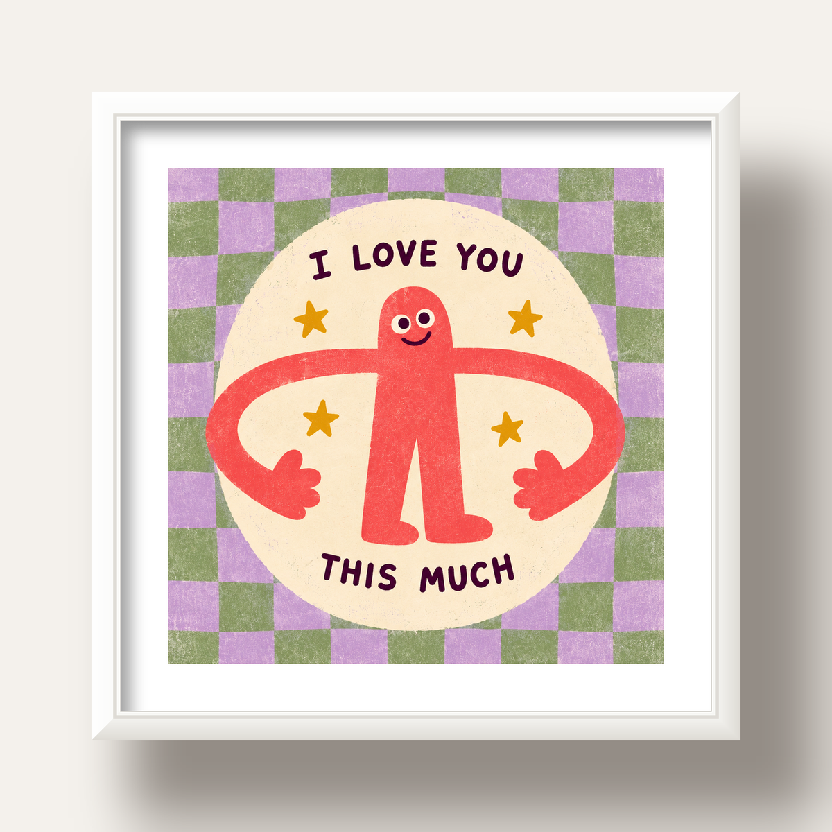 Sevimli Karakterli 'I Love You This Much' Pastel Poster — beyaz derin çerçeveli paspartulu