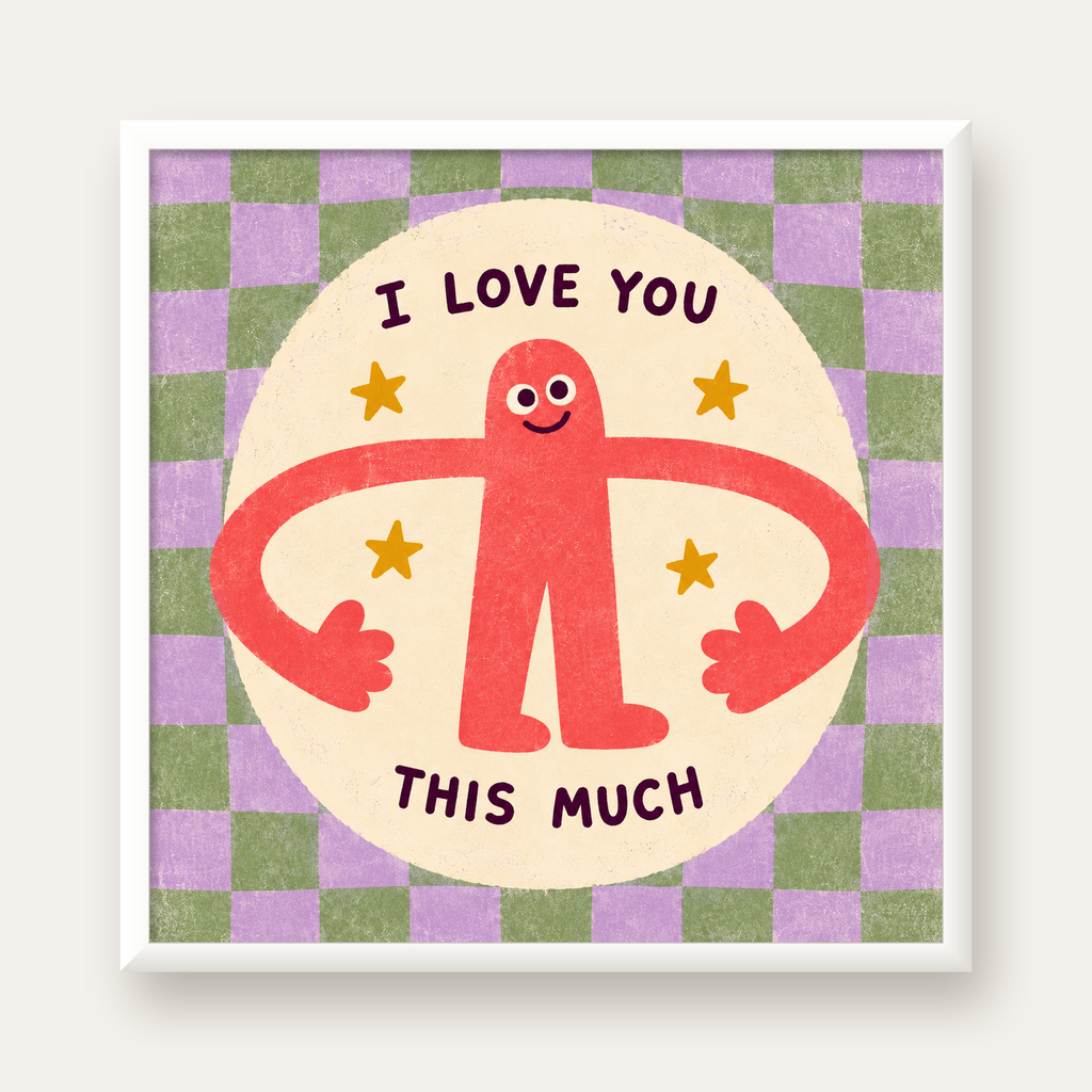 Sevimli Karakterli 'I Love You This Much' Pastel Poster — beyaz çerçeveli kare poster