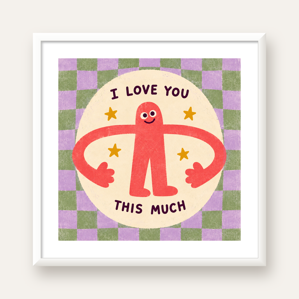 Sevimli Karakterli 'I Love You This Much' Pastel Poster — beyaz çerçeveli kare poster