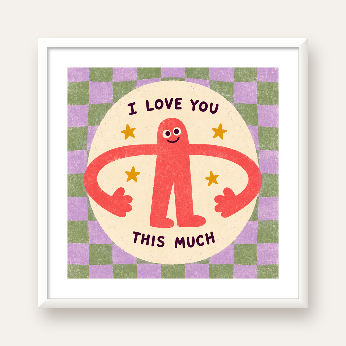 Sevimli Karakterli 'I Love You This Much' Pastel Poster — beyaz çerçeveli kare poster