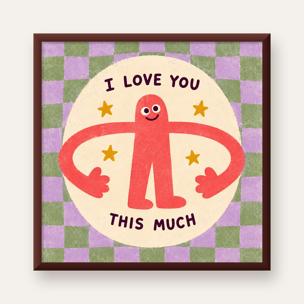Sevimli Karakterli 'I Love You This Much' Pastel Poster — ceviz çerçeveli