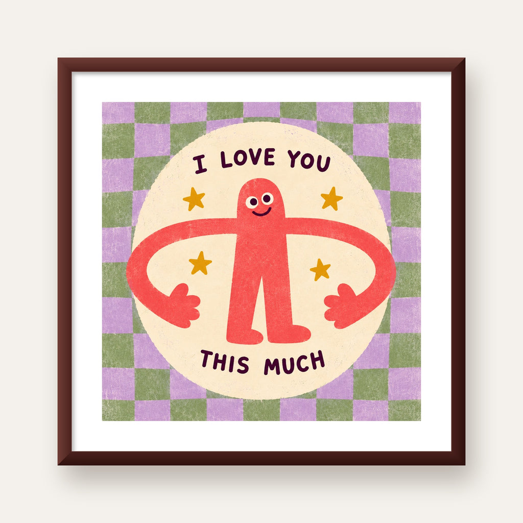 Sevimli Karakterli 'I Love You This Much' Pastel Poster — ceviz çerçeveli paspartulu