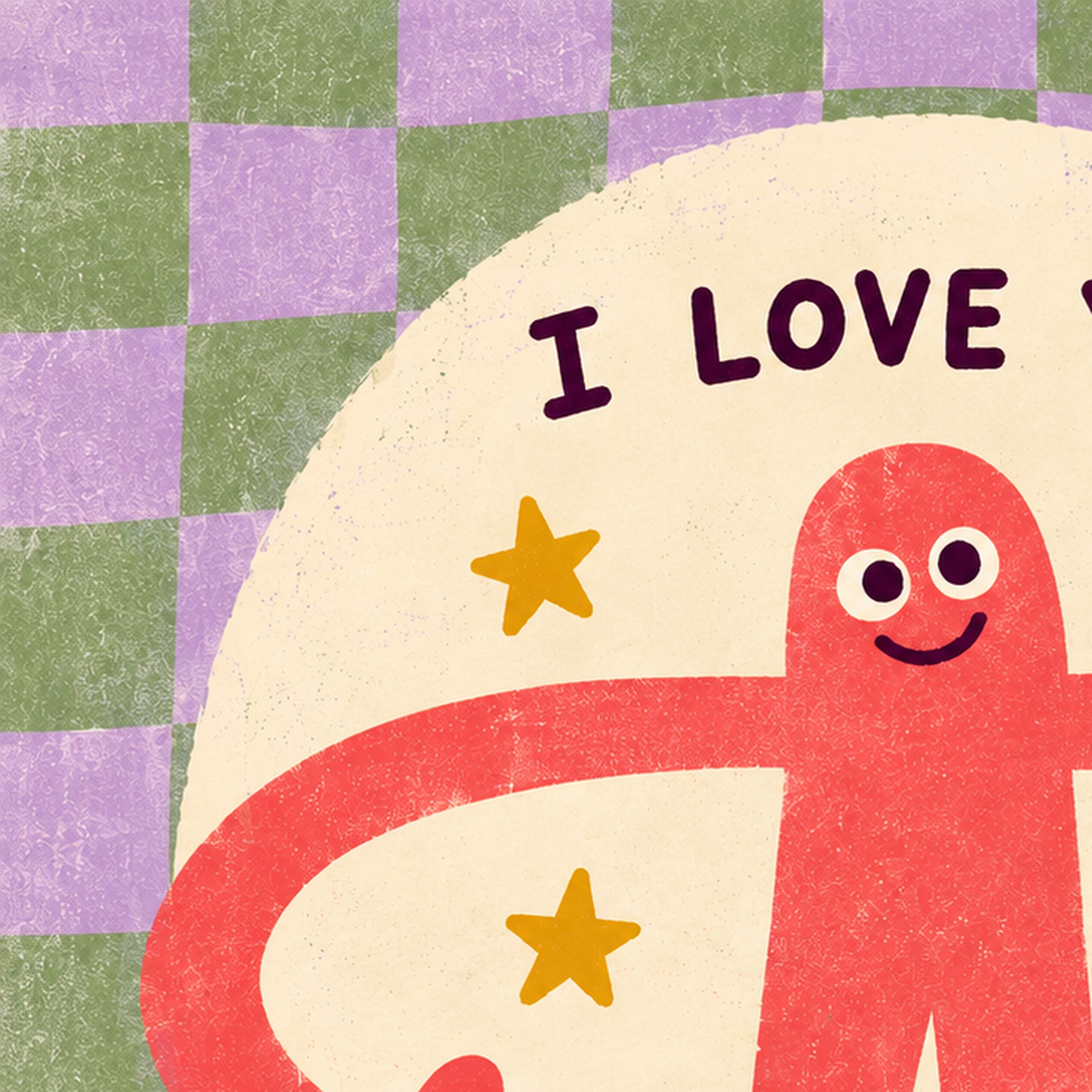 Sevimli Karakterli 'I Love You This Much' Pastel Poster — baskının yakın çekimi, kâğıt dokusu ve renk detayı