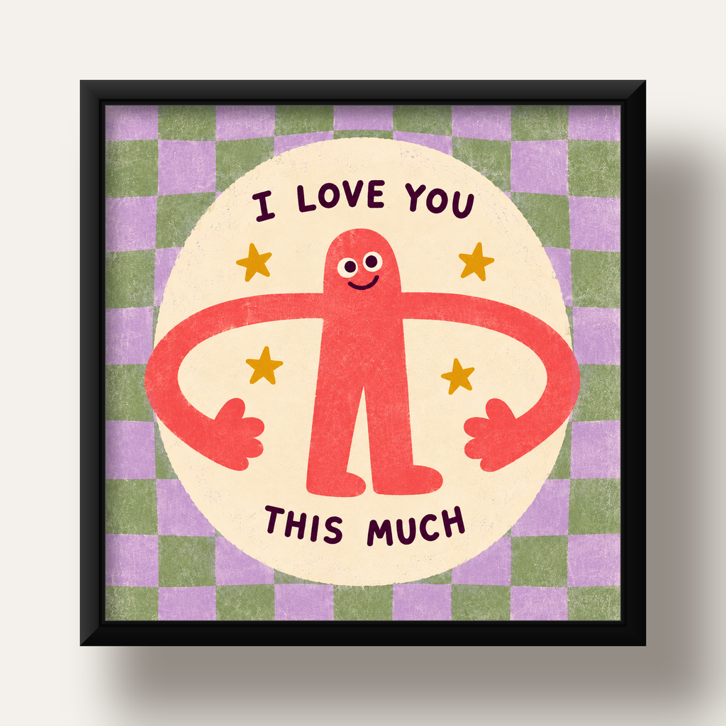 Sevimli Karakterli 'I Love You This Much' Pastel Poster — siyah derin çerçeveli