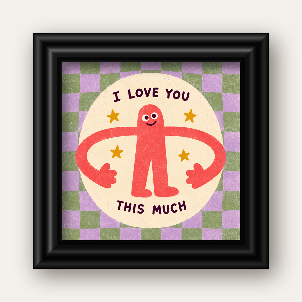 Sevimli Karakterli 'I Love You This Much' Pastel Poster — siyah galeri çerçeveli