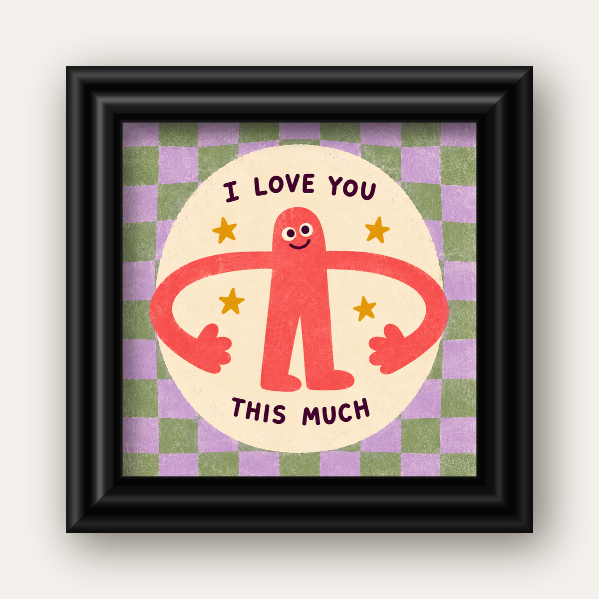 Sevimli Karakterli 'I Love You This Much' Pastel Poster — siyah galeri çerçeveli