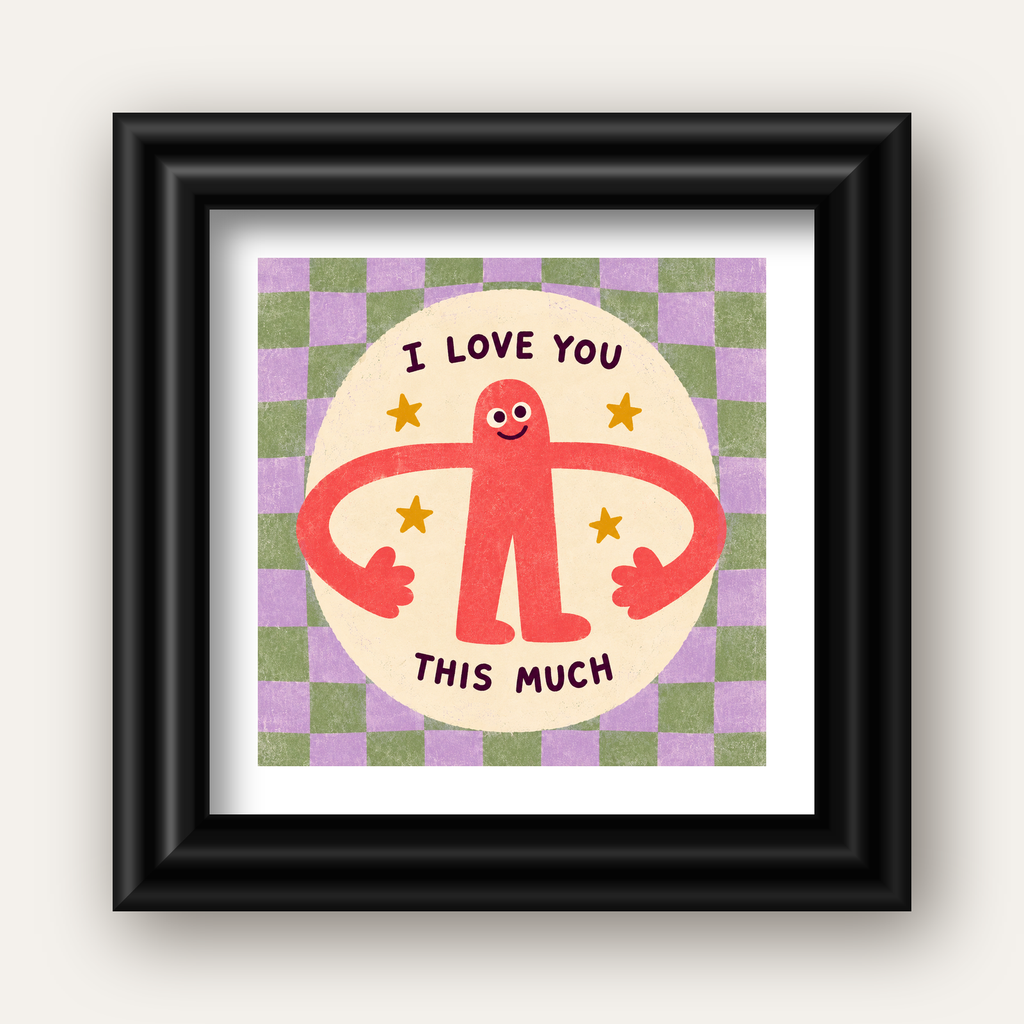 Sevimli Karakterli 'I Love You This Much' Pastel Poster — siyah galeri çerçeveli paspartulu