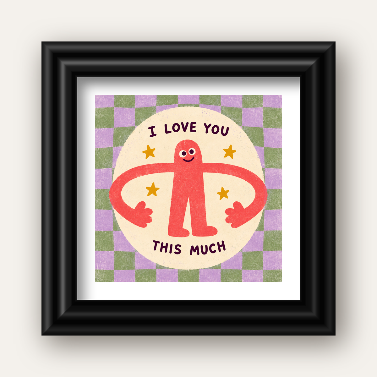 Sevimli Karakterli 'I Love You This Much' Pastel Poster — siyah galeri çerçeveli paspartulu