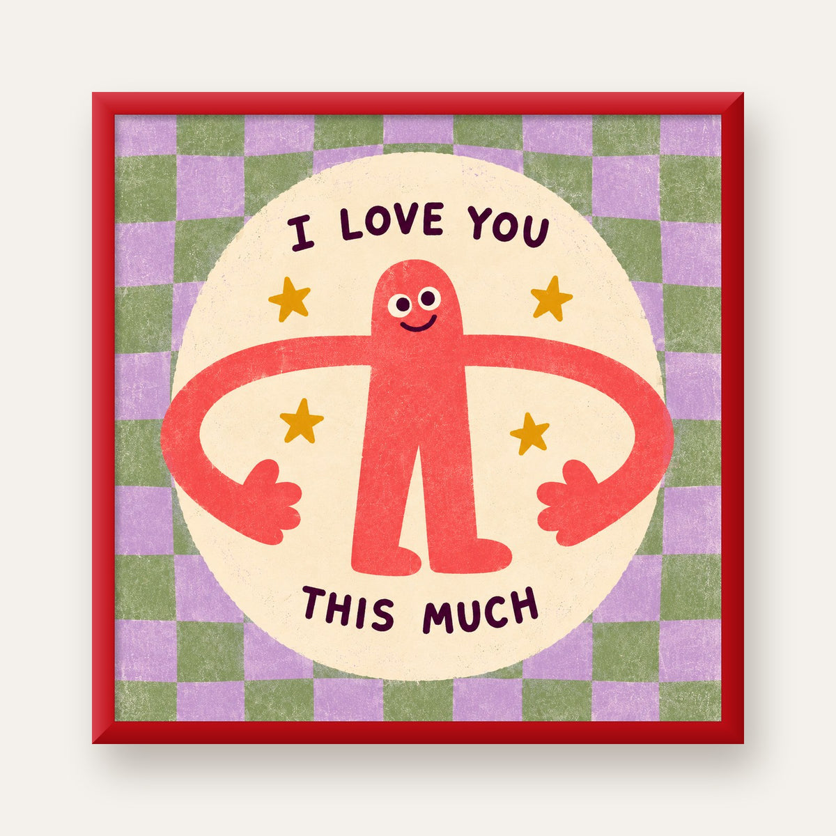 Sevimli Karakterli 'I Love You This Much' Pastel Poster — kırmızı çerçeveli