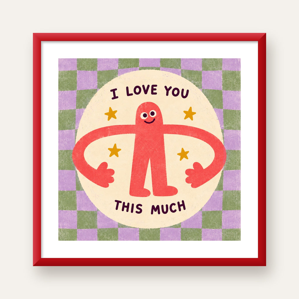 Sevimli Karakterli 'I Love You This Much' Pastel Poster — kırmızı çerçeveli paspartulu