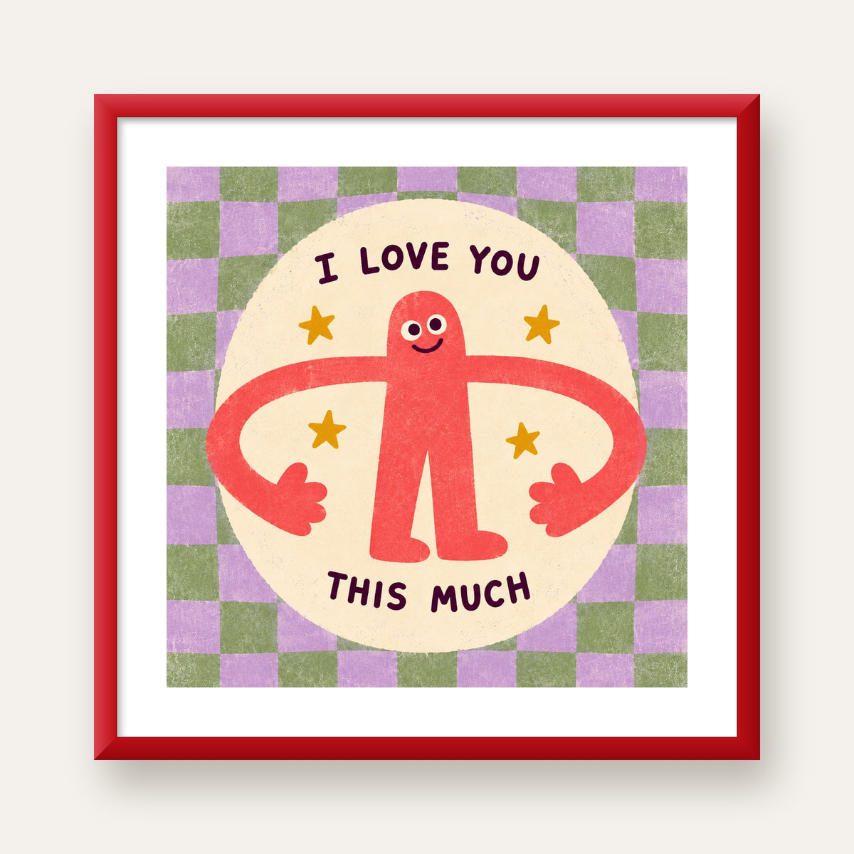 Sevimli Karakterli 'I Love You This Much' Pastel Poster — kırmızı çerçeveli paspartulu