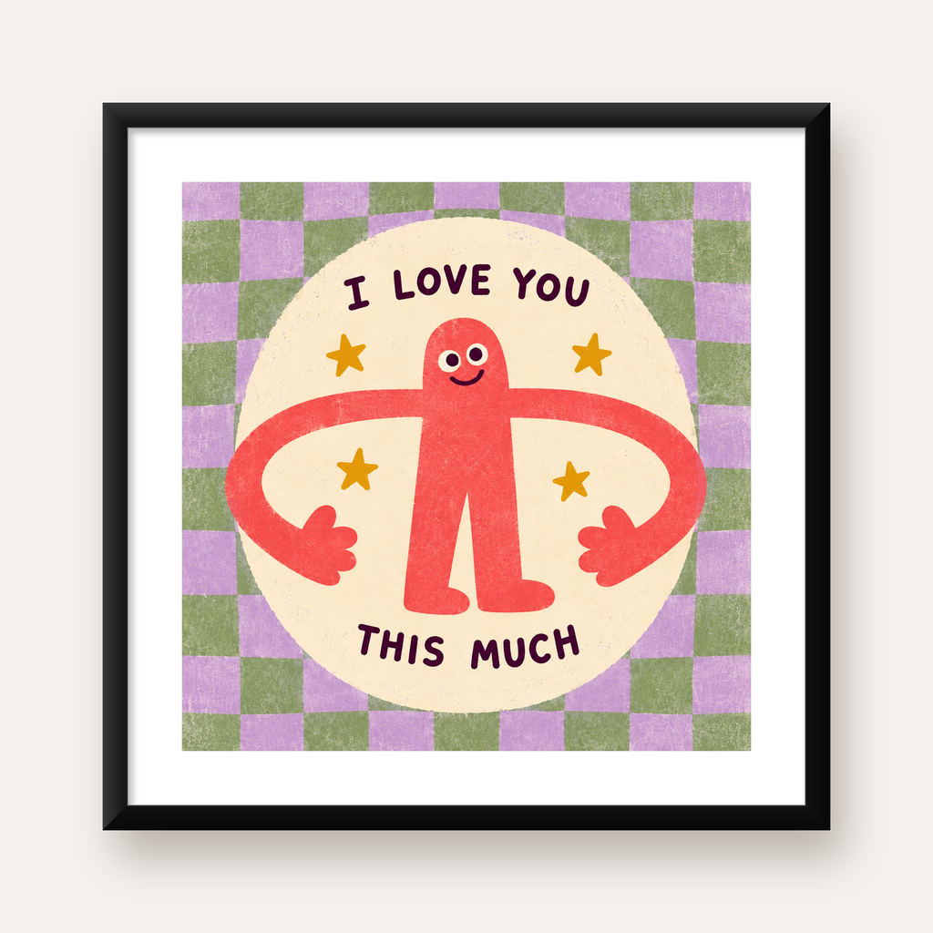 Sevimli Karakterli 'I Love You This Much' Pastel Poster — Kare baskı, beyaz paspartulu