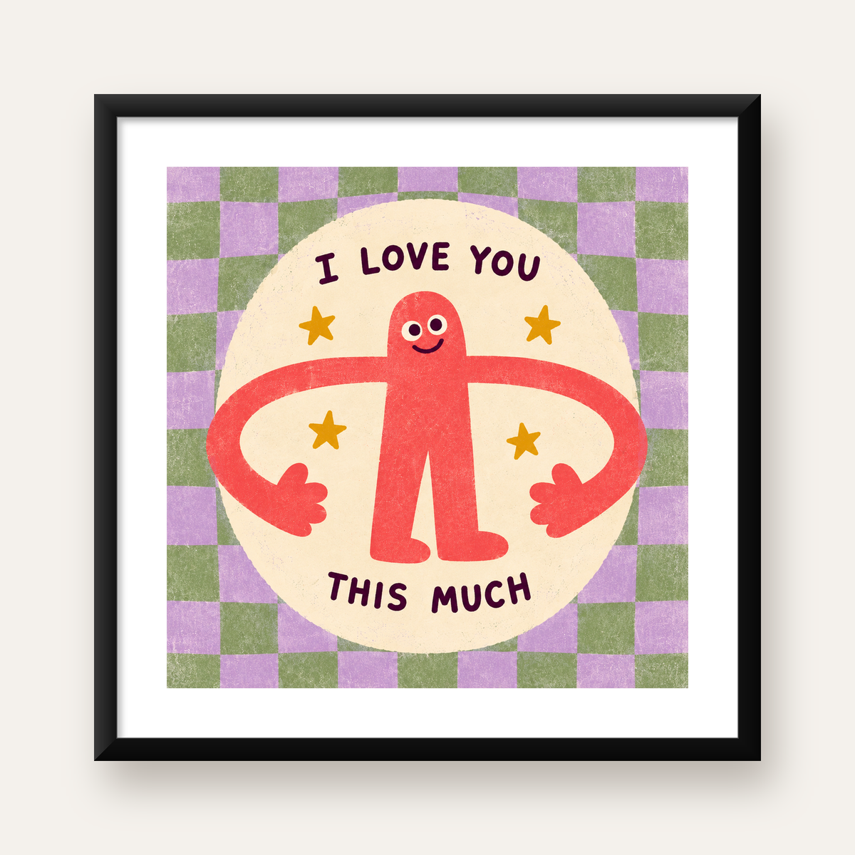 Sevimli Karakterli 'I Love You This Much' Pastel Poster — Kare baskı, beyaz paspartulu