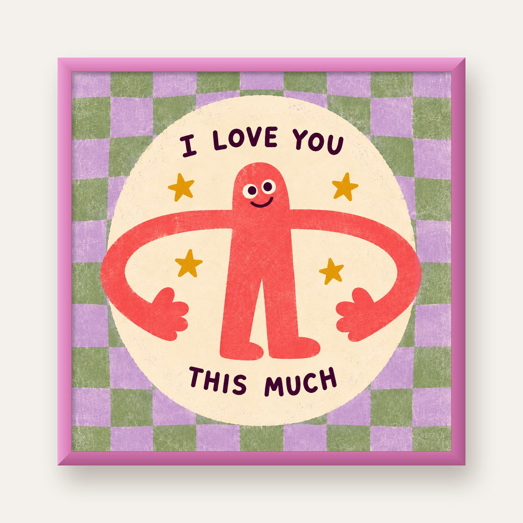 Sevimli Karakterli 'I Love You This Much' Pastel Poster — pembe çerçeveli