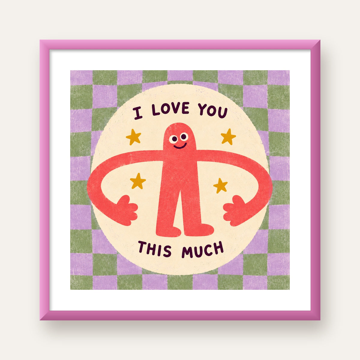Sevimli Karakterli 'I Love You This Much' Pastel Poster — pembe çerçeveli paspartulu