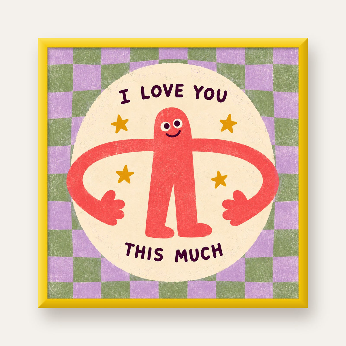 Sevimli Karakterli 'I Love You This Much' Pastel Poster — sarı çerçeveli