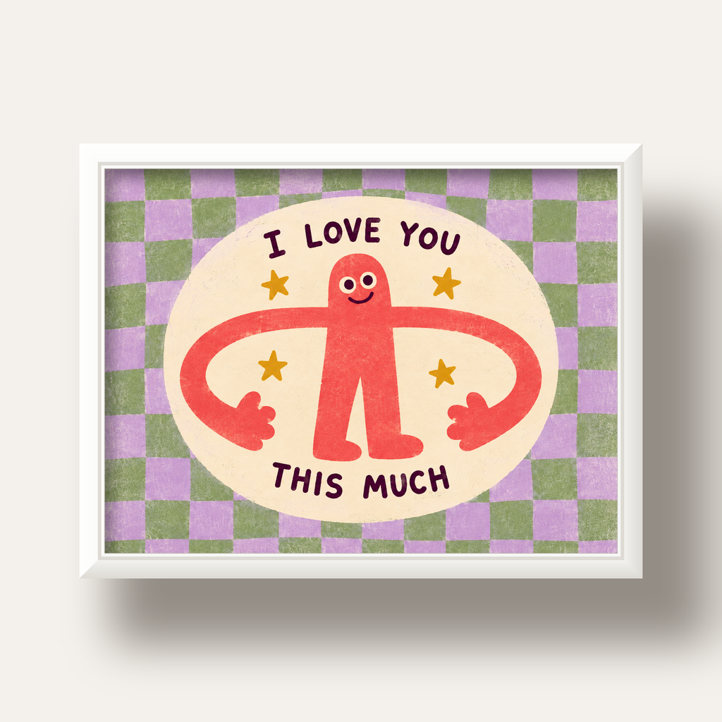 Sevimli Karakterli 'I Love You This Much' Pastel Poster — beyaz derin çerçeveli