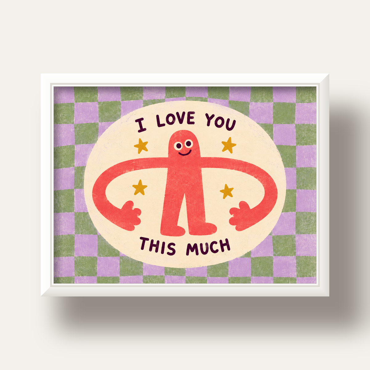 Sevimli Karakterli 'I Love You This Much' Pastel Poster — beyaz derin çerçeveli
