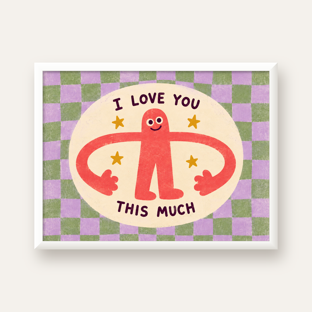 Sevimli Karakterli 'I Love You This Much' Pastel Poster — beyaz çerçeveli yatay poster