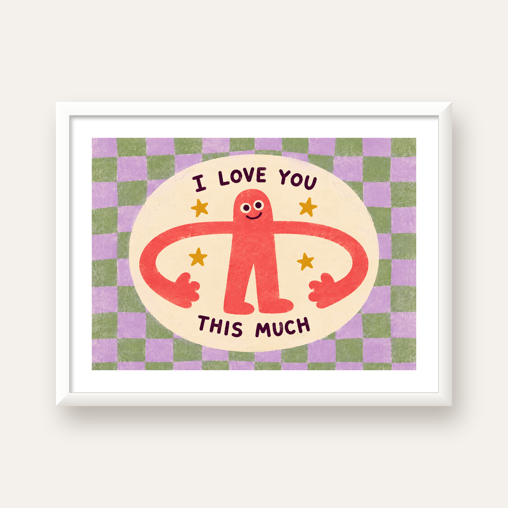 Sevimli Karakterli 'I Love You This Much' Pastel Poster — beyaz çerçeveli yatay poster