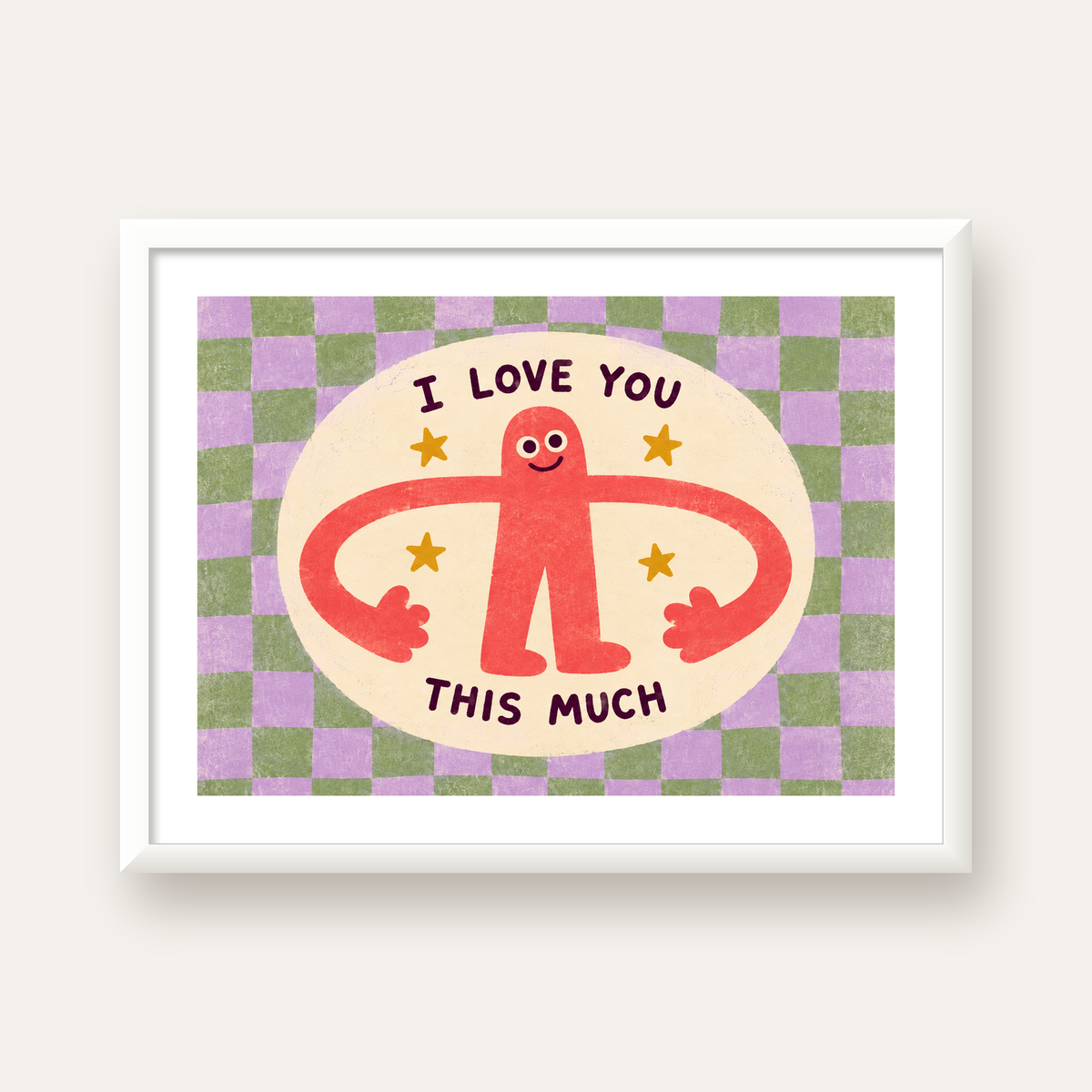 Sevimli Karakterli 'I Love You This Much' Pastel Poster — beyaz çerçeveli yatay poster