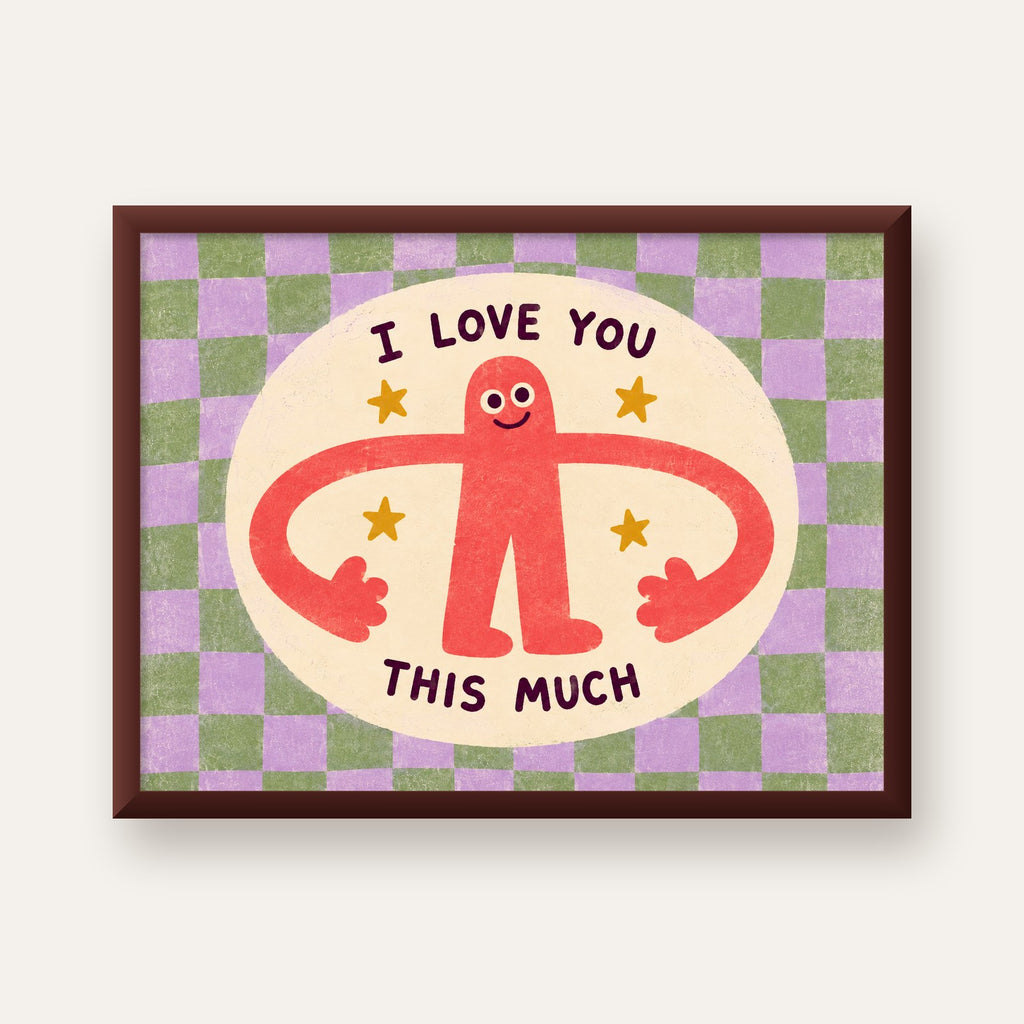 Sevimli Karakterli 'I Love You This Much' Pastel Poster — ceviz çerçeveli