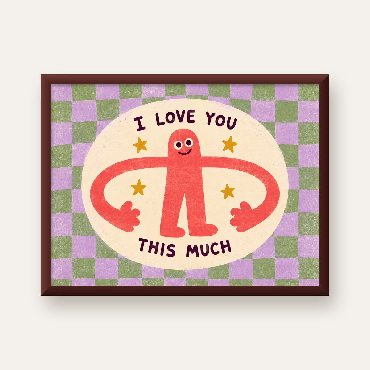 Sevimli Karakterli 'I Love You This Much' Pastel Poster — ceviz çerçeveli