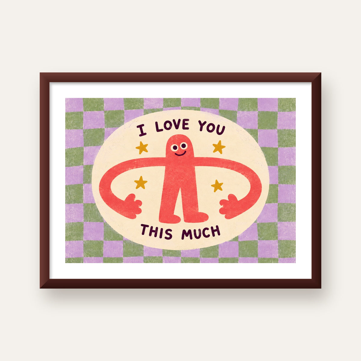 Sevimli Karakterli 'I Love You This Much' Pastel Poster — ceviz çerçeveli paspartulu