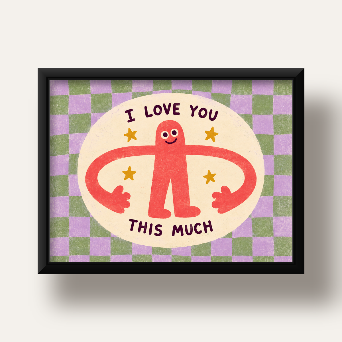 Sevimli Karakterli 'I Love You This Much' Pastel Poster — siyah derin çerçeveli