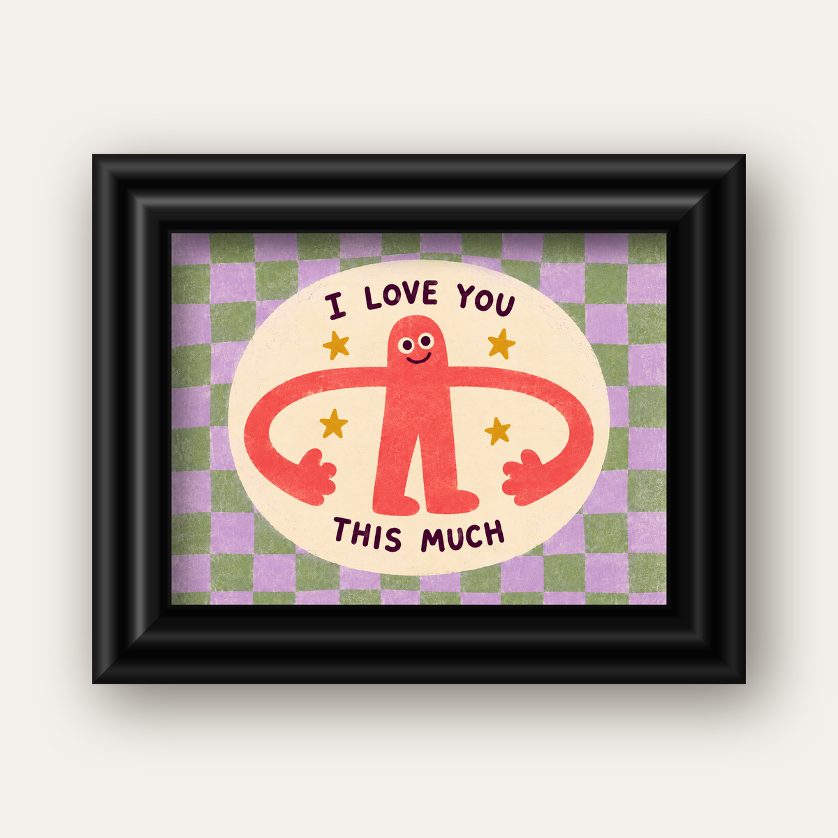 Sevimli Karakterli 'I Love You This Much' Pastel Poster — siyah galeri çerçeveli