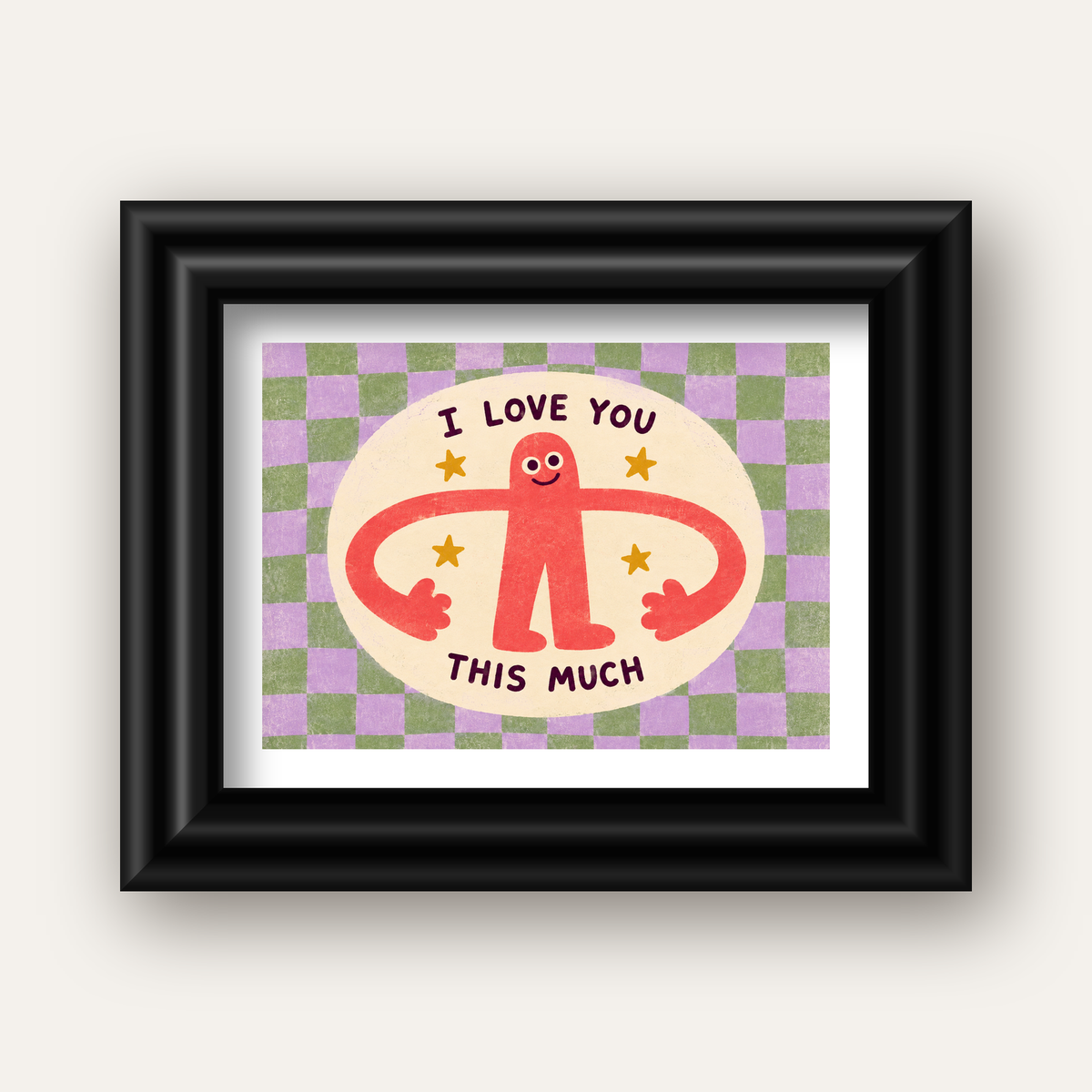 Sevimli Karakterli 'I Love You This Much' Pastel Poster — siyah galeri çerçeveli paspartulu