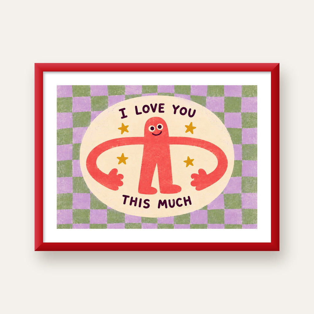 Sevimli Karakterli 'I Love You This Much' Pastel Poster — kırmızı çerçeveli paspartulu