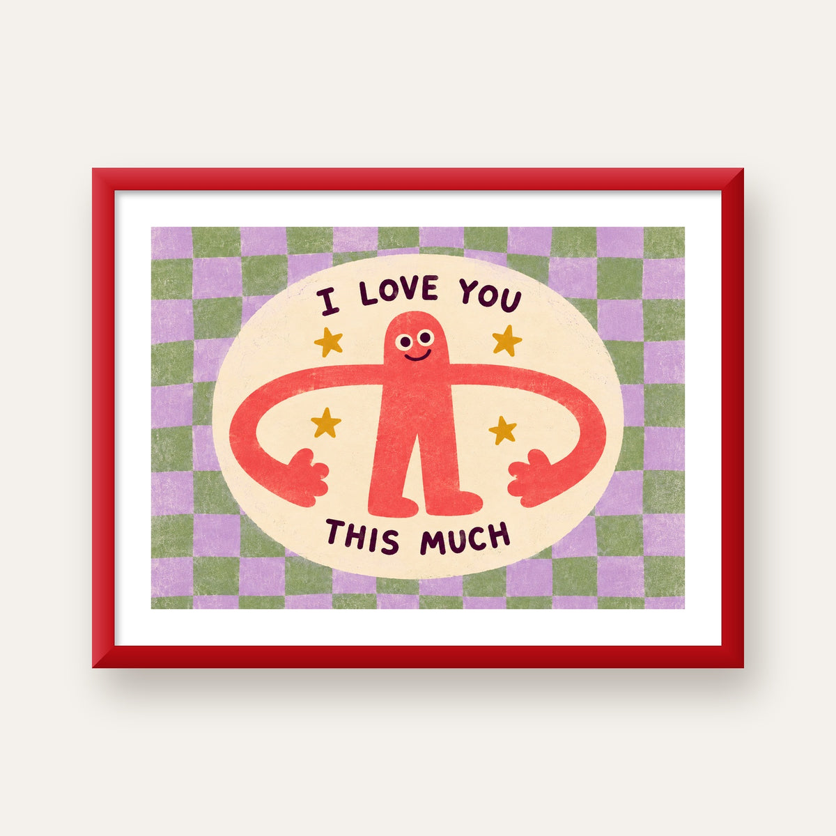 Sevimli Karakterli 'I Love You This Much' Pastel Poster — kırmızı çerçeveli paspartulu