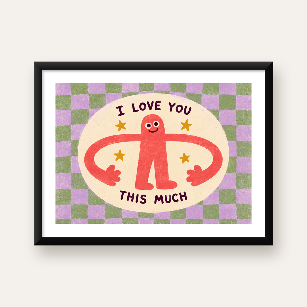 Sevimli Karakterli 'I Love You This Much' Pastel Poster — Yatay baskı, beyaz paspartulu
