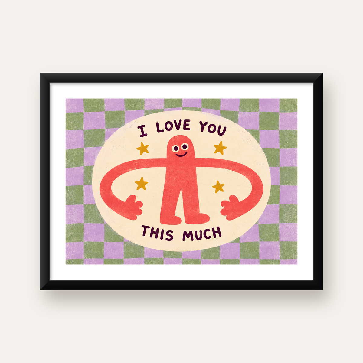 Sevimli Karakterli 'I Love You This Much' Pastel Poster — Yatay baskı, beyaz paspartulu