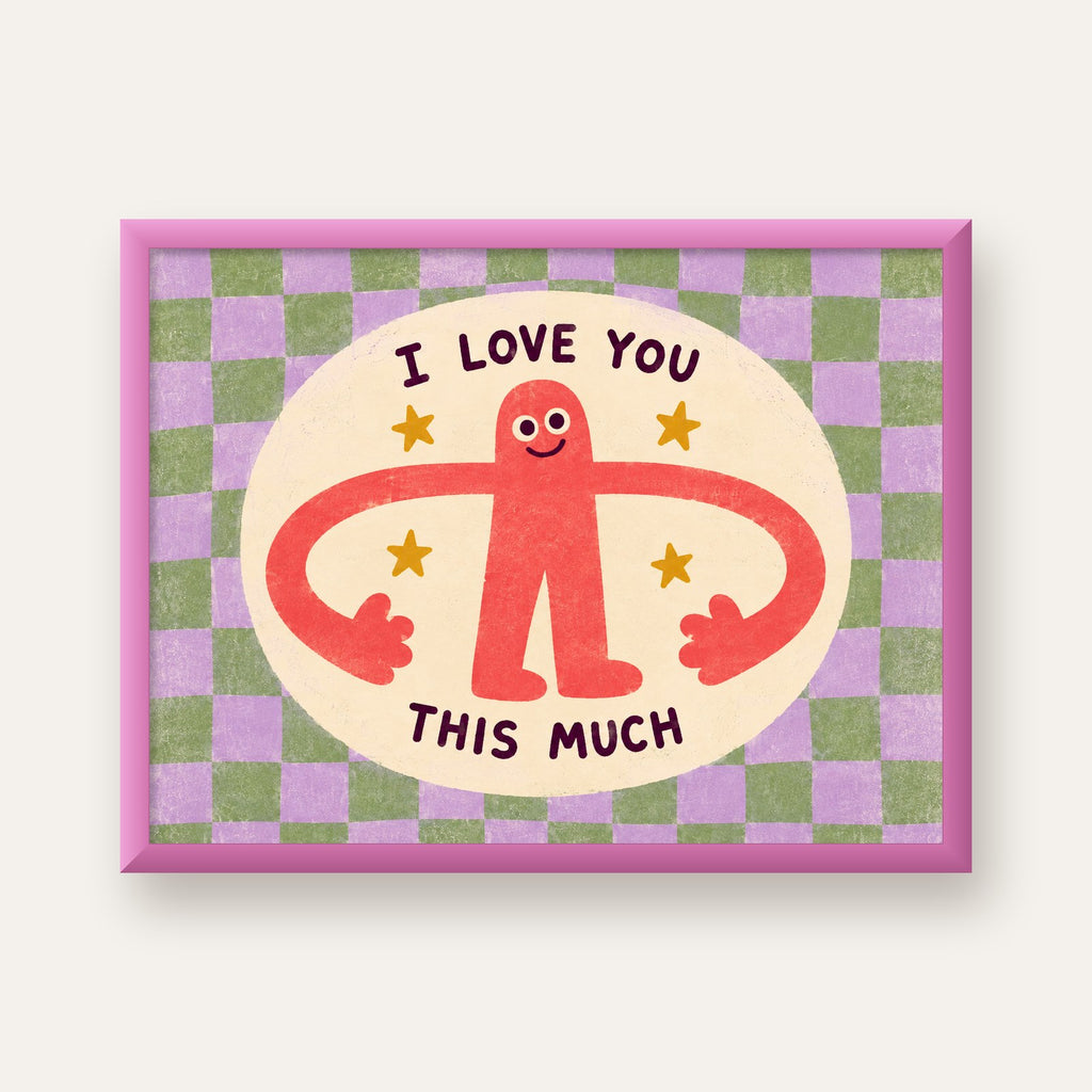 Sevimli Karakterli 'I Love You This Much' Pastel Poster — pembe çerçeveli