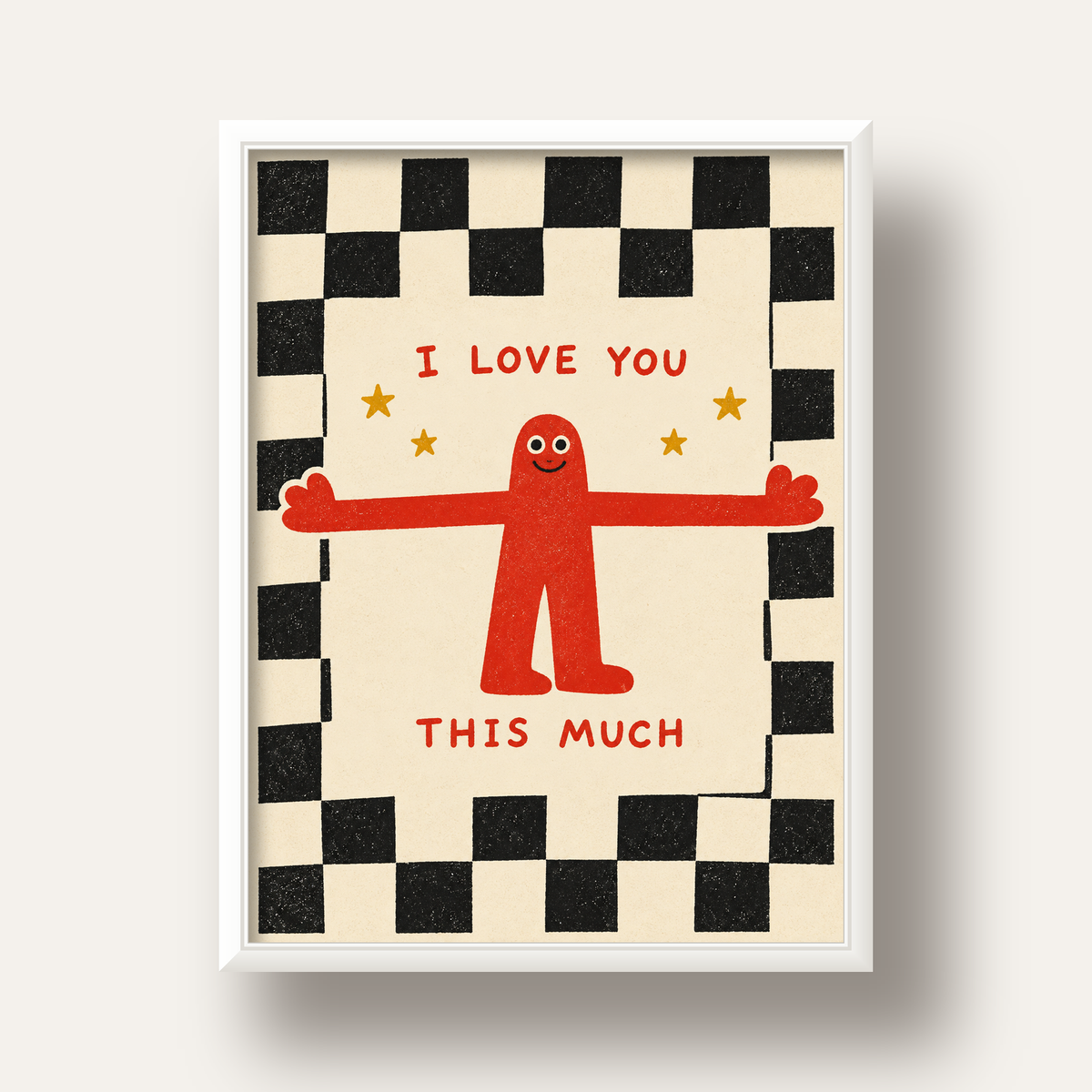 Sevimli Karakterli Aşk Mesajlı Çizgi Film Poster - I LOVE YOU — beyaz derin çerçeveli
