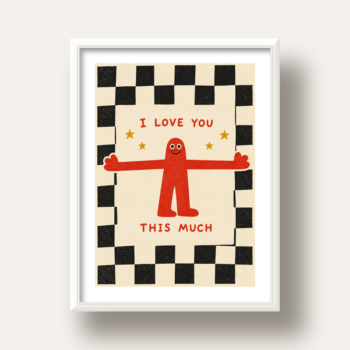Sevimli Karakterli Aşk Mesajlı Çizgi Film Poster - I LOVE YOU — beyaz derin çerçeveli paspartulu