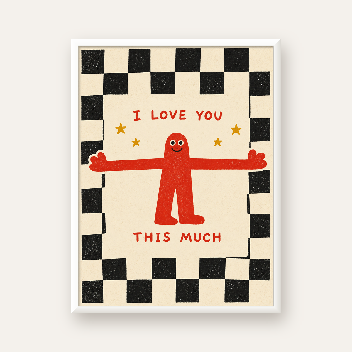Sevimli Karakterli Aşk Mesajlı Çizgi Film Poster - I LOVE YOU — beyaz çerçeveli dikey poster