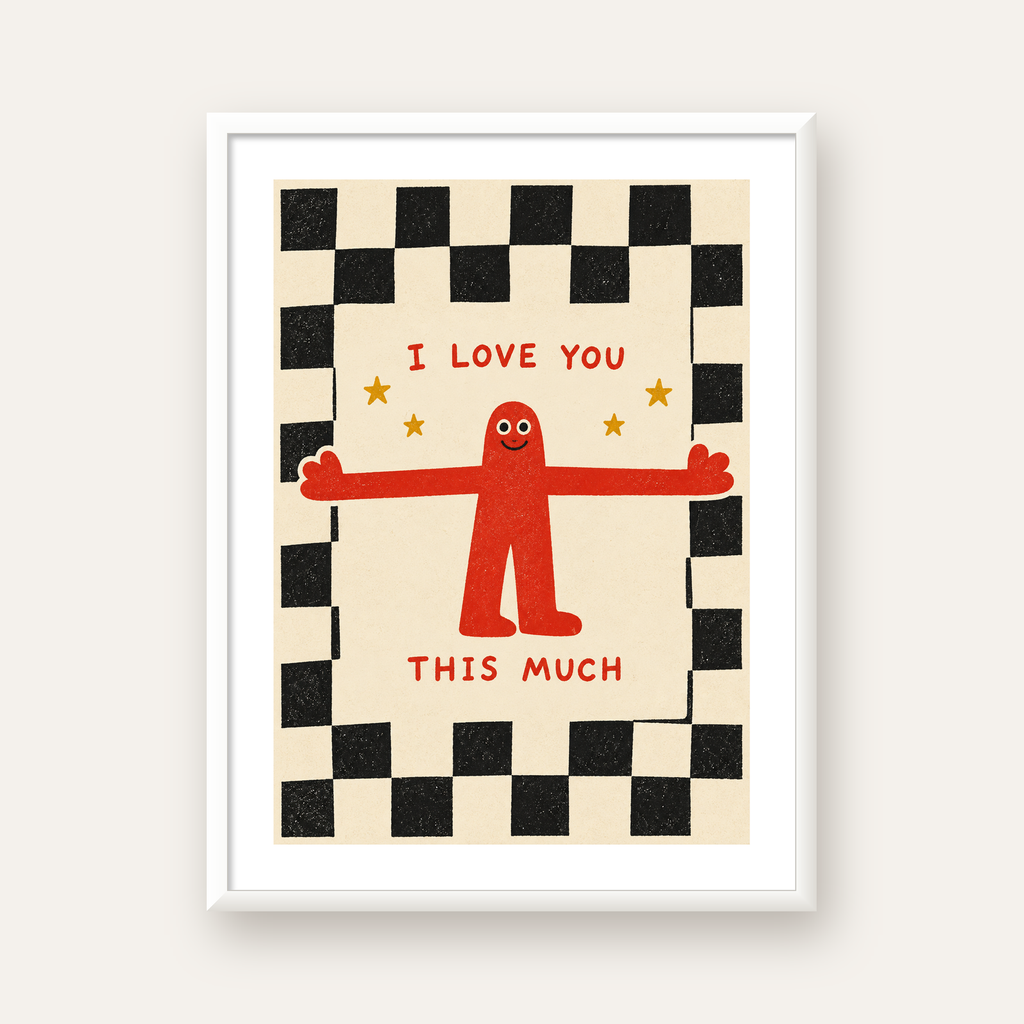 Sevimli Karakterli Aşk Mesajlı Çizgi Film Poster - I LOVE YOU — beyaz çerçeveli dikey poster