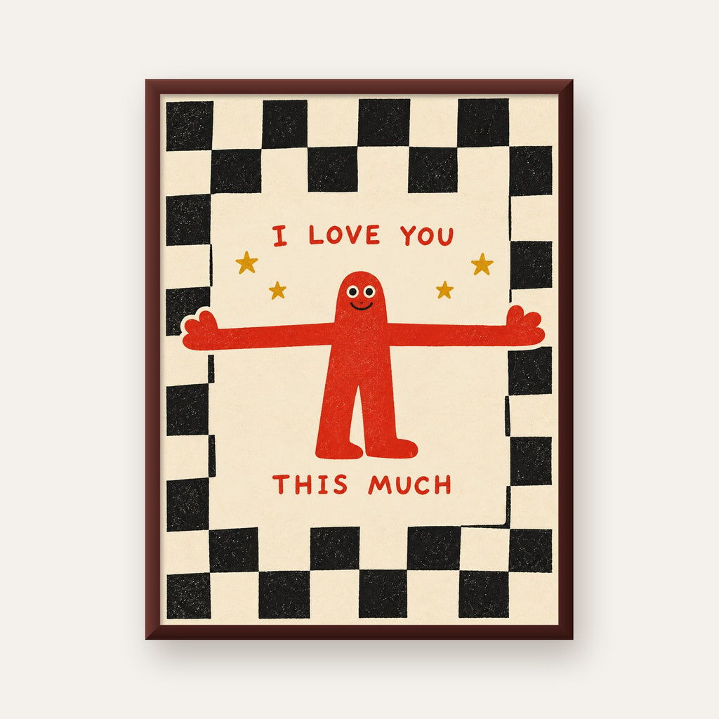 Sevimli Karakterli Aşk Mesajlı Çizgi Film Poster - I LOVE YOU — ceviz çerçeveli