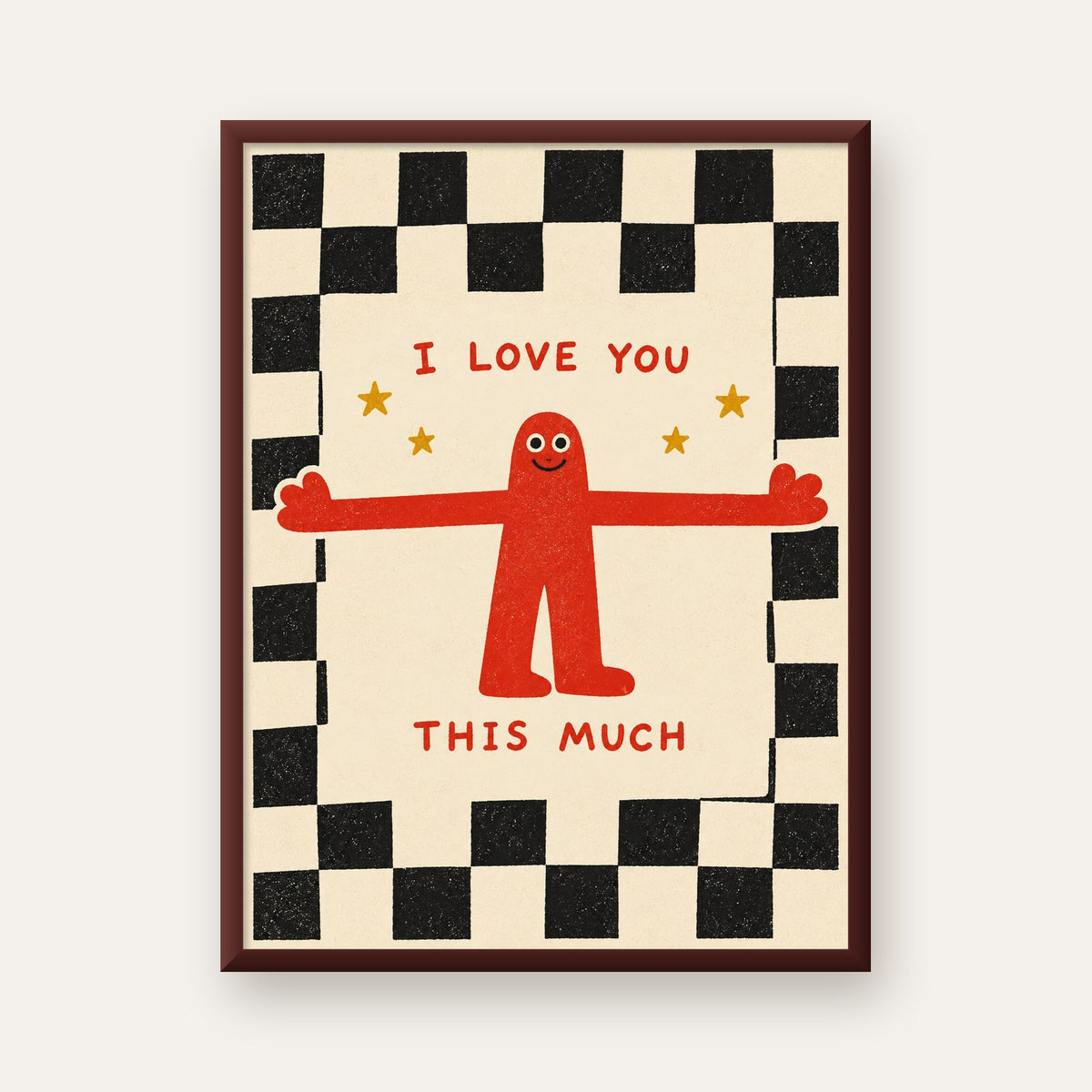 Sevimli Karakterli Aşk Mesajlı Çizgi Film Poster - I LOVE YOU — ceviz çerçeveli