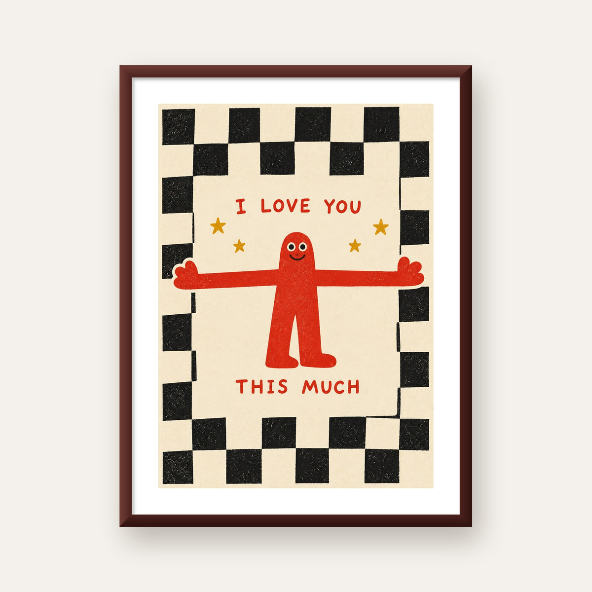 Sevimli Karakterli Aşk Mesajlı Çizgi Film Poster - I LOVE YOU — ceviz çerçeveli paspartulu