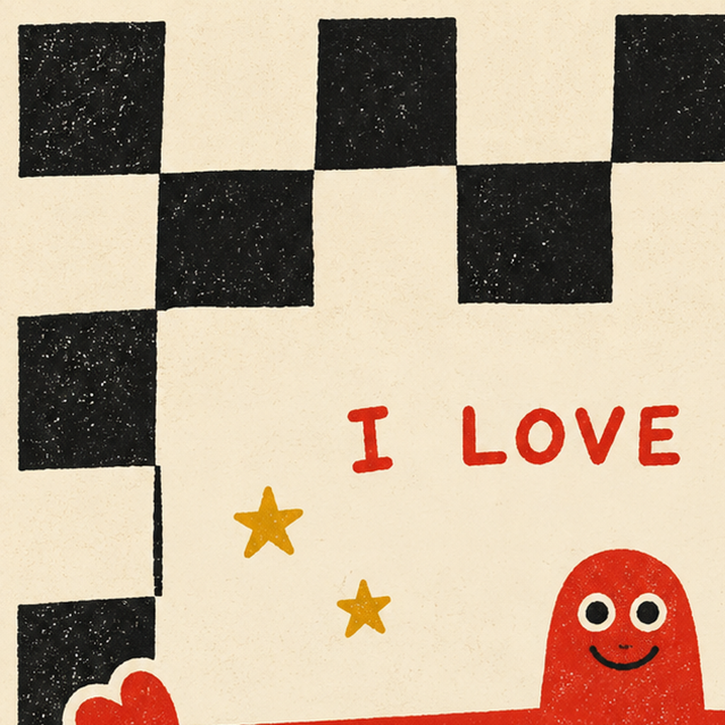 Sevimli Karakterli Aşk Mesajlı Çizgi Film Poster - I LOVE YOU — baskının yakın çekimi, kâğıt dokusu ve renk detayı