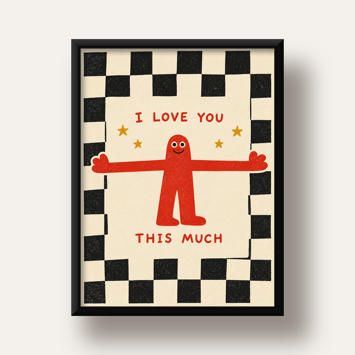 Sevimli Karakterli Aşk Mesajlı Çizgi Film Poster - I LOVE YOU — siyah derin çerçeveli