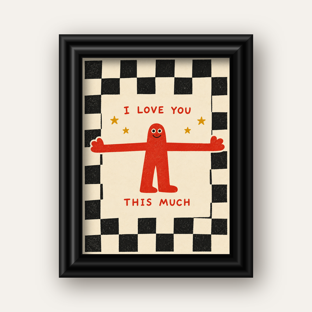Sevimli Karakterli Aşk Mesajlı Çizgi Film Poster - I LOVE YOU — siyah galeri çerçeveli