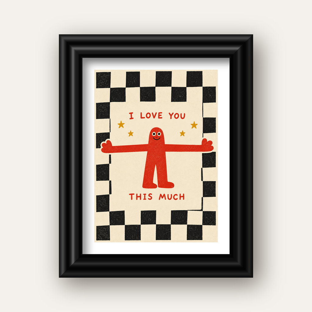 Sevimli Karakterli Aşk Mesajlı Çizgi Film Poster - I LOVE YOU — siyah galeri çerçeveli paspartulu