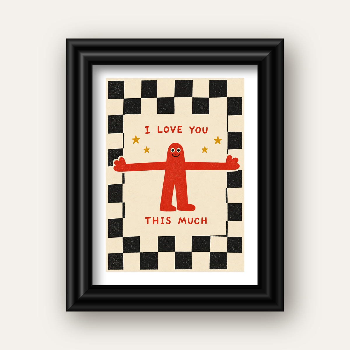Sevimli Karakterli Aşk Mesajlı Çizgi Film Poster - I LOVE YOU — siyah galeri çerçeveli paspartulu