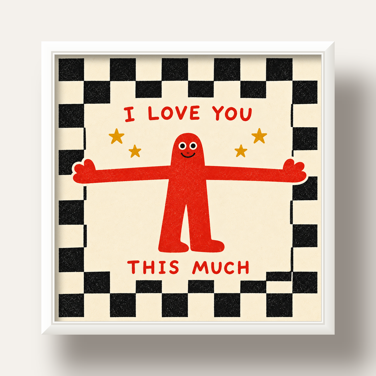 Sevimli Karakterli Aşk Mesajlı Çizgi Film Poster - I LOVE YOU — beyaz derin çerçeveli